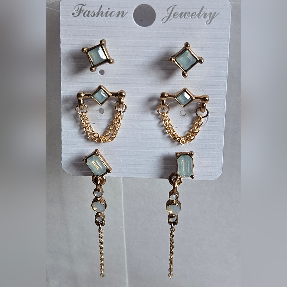 3 Pairs Of Faux Moonstone Earrings